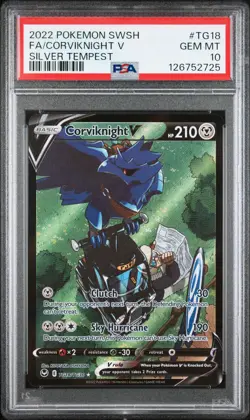 2022 POKEMON SWORD & SHIELD SILVER TEMPEST #TG18 FULL ART/CORVIKNIGHT V PSA 10 - Image 1