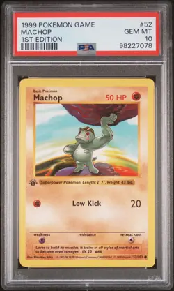 1999 Pokemon Base Set SHADOWLESS 1st Edition Machop #52 PSA 10 - Image 2