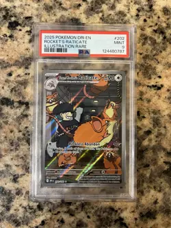 Pokemon Team Rocket's Raticate 202/182 Destined Rivals PSA 9 Illustration Rare - Image 1