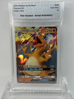 2019 Pokemon Sun & Moon Hidden Fates Charizard GX 9/68 TCC Graded Gem Mint 10 - Image 1