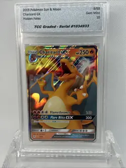 2019 Pokemon Sun & Moon Hidden Fates Charizard GX 9/68 TCC Graded Gem Mint 10 - Image 2