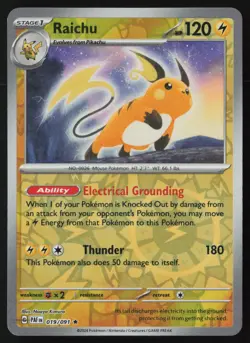 Pokemon Raichu - 019/091 SV: Paldean Fates Reverse Holo Pack Fresh - NM - Image 1
