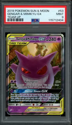 Pokemon PSA 9 Gengar & Mimikyu GX 53/181 Team Up Full Art Ultra Rare Mint - Image 1