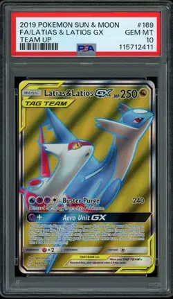 Pokemon PSA 10 Latias & Latios GX 169/181 Sun & Moon Team Up Full Art Mint - Image 1