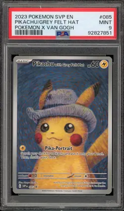 Pokemon Pikachu with Grey Felt Hat Van Gogh Full Art Promo SVP EN 085 PSA 9 Mint - Image 1