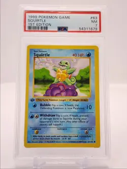 SQUIRTLE 1999 POKEMON BASE SET 1ST EDITION SHADOWLESS 63/102 PSA 7 Q4490 - Image 1