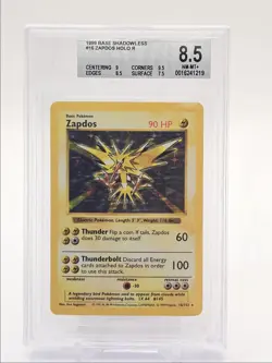 ZAPDOS 1999 POKEMON BASE SET SHADOWLESS HOLO RARE 16/102 BGS 8.5 Q6438 - Image 1