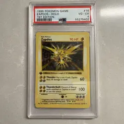 Pokemon 1st Edition Shadowless Base Set Zapdos 16/102 Holo Rare PSA 4 VG-EX - Image 1