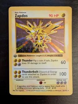 Pokemon Base Set 1st Edition Shadowless ZAPDOS Holo 16/102 - Rare Factory Error - Image 1