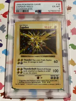 Pokemon TCG 1999 ZAPDOS Base Set Shadowless Holo Rare 16/102 WOTC PSA 6 - Image 1