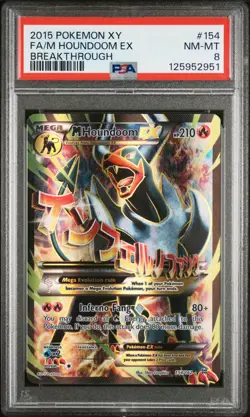 2015 POKEMON XY BREAKTHROUGH M HOUNDOOM EX 154/162 FULL ART ULTRA RARE PSA 8 - Image 1
