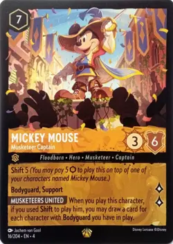 16/204 MICKEY MOUSE MUSKETEER CAPTAIN URSULAS RETURN DISNEY LORCANA CARD - Image 1