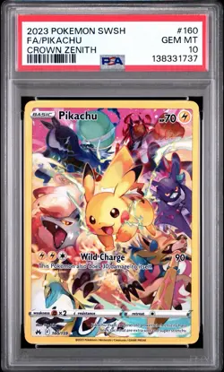 2023 POKEMON SWORD & SHIELD CROWN ZENITH #160 FULL ART/PIKACHU PSA 10 - Image 1