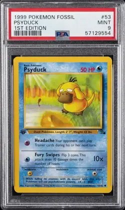 1999 POKEMON FOSSIL 1ST ED #53 PSYDUCK PSA 9 - Image 1