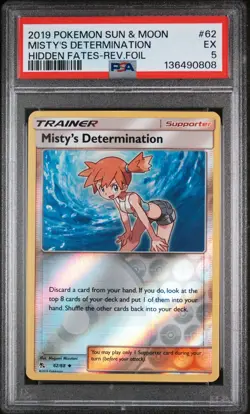 2019 POKEMON SUN & MOON HIDDEN FATES MISTY'S DETERMINATION-REVERSE FOIL PSA 5 - Image 1