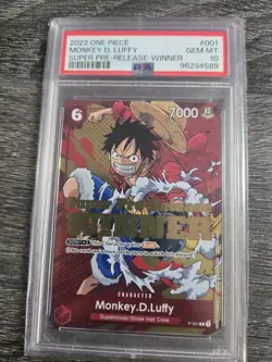 2022 ONE PIECE PROMO #P-001 MONKEY D. LUFFY SUPER PRE-RELEASE WINNER PSA 10 - Image 1