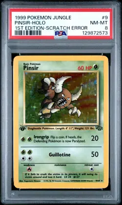 1999 Pokemon Jungle 1st Edition-Scratch Error Pinsir-Holo 8 PSA #9 - Image 1