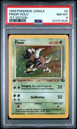 1999 POKEMON JUNGLE 1ST ED #9 PINSIR-HOLO PSA 8 - Image 1