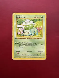 Bulbasaur 44/102 Shadowless 1st Edition Base Set Pokemon Card HP - Image 1