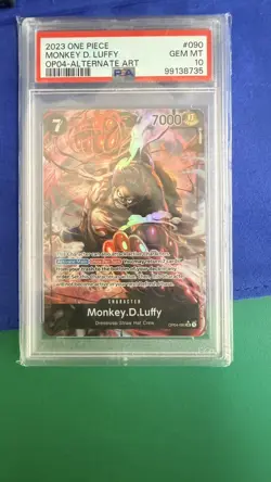 2023 ONE PIECE OP04 090 MONKEY D LUFFY KINGDOMS OF INTRIGUE ALT ART PSA 10 - Image 1