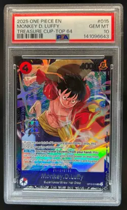 2025 One Piece Treasure Cup Top 64 Monkey D Luffy #OP12-015 PSA 10 - Image 1