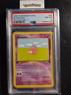 First Edition 1999 Pokemon Fossil 55/62 Slowpoke PSA NM-MT 8 - Image 1