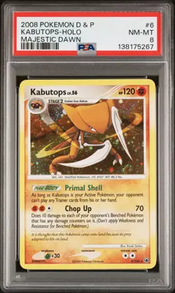 2008 POKEMON DIAMOND & PEARL MAJESTIC DAWN #6 KABUTOPS-HOLO PSA 8 - Image 1