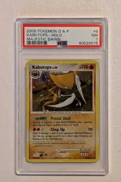 Pokemon Diamond & Pearl MAJESTIC DAWN KABUTOPS 6/100 Holo PSA 8 NM-MT Beautiful - Image 1