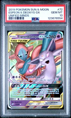 PSA 10 2019 POKEMON ESPEON & DEOXYS GX 72/236 UNIFIED MINDS - Image 1