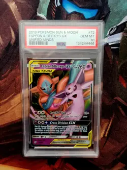 Pokemon TCG Espeon & Deoxys GX 72/236 Tag Team Unified Minds PSA 10 - Image 1
