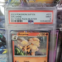 2023 Pokemon Arcanine Cosmos Holo SV Three Pack Blister Promo SVP 011 PSA 9 MINT - Image 2