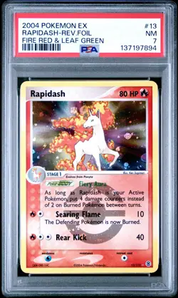 2004 POKEMON EX FIRE RED & LEAF GREEN #13 RAPIDASH-REVERSE FOIL PSA 7 - Image 1
