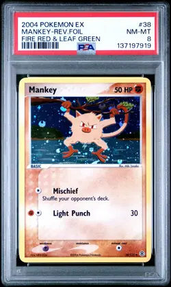 2004 POKEMON EX FIRE RED & LEAF GREEN #38 MANKEY-REVERSE FOIL PSA 8 - Image 1