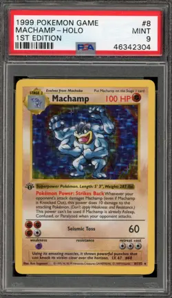 Pokemon Machamp Base Set Shadowless 1st Edition Holo Rare #8 PSA 9 Mint - Image 1