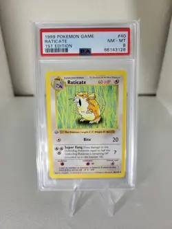 1999 Pokemon TCG Base Set FIRST EDITION Raticate 20/102 PSA 8 - Image 1