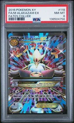 2016 POKEMON XY FATES COLLIDE #118 FULL ART/M ALAKAZAM EX PSA 8 - Image 1