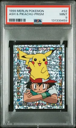 PSA 9 MINT 1999 MERLIN POKEMON #S2 ASH & PIKACHU-PRISM - Image 1