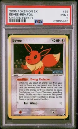 Pokemon 2005 EX Unseen Forces Eevee #55/115 Reverse Holo Common PSA 9 English - Image 1