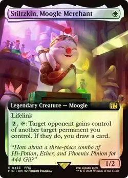 NM Extended Art Foil Stiltzkin, Moogle Merchant, MTG, Final Fantasy, Magic, 433 - Image 1