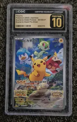 2022 POKEMON JAPANESE SCARLET & VIOLET PROMOS # 001/SV-P PIKACHU CGC 10 PRISTINE - Image 1
