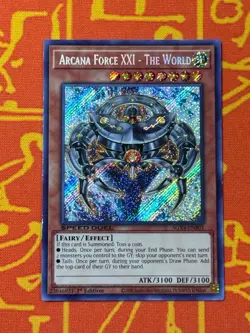 YUGIOH ARCANA FORCE XXI - THE WORLD SECRET RARE LIGHT PLAY SGX4-ENB01 - Image 1