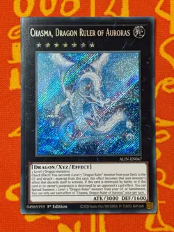 YUGIOH CHASMA, DRAGON RULER OF AURORAS SECRET RARE 1ST NM ALIN-EN047 - Image 1