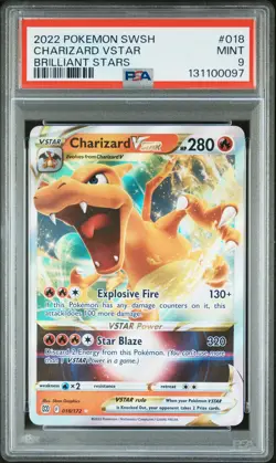 2022 POKEMON SWORD & SHIELD BRILLIANT STARS #018 CHARIZARD VSTAR PSA 9 - Image 1