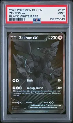 2025 POKEMON BLK EN-BLACK BOLT BLACK WHITE RARE #172 ZEKROM EX PSA 9 - Image 1