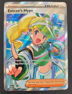Pokemon TCG Emcee's Hype Ultra Rare Trainer Destined Rivals 220/182 - Image 1