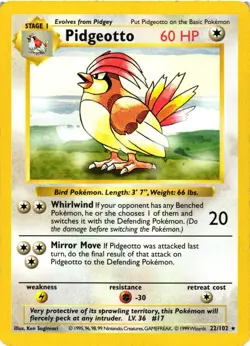 Pokemon TCG Pidgeotto Base Set 22/102 Regular Shadowless Rare LP - Image 1