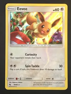 Pokemon TCG Eevee 48/68 SM Hidden Fates Holo Rare NM - Image 1