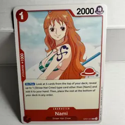Nami, RED STRAW HAT LOGO 12, OP01-016, R, english, one piece card - Image 1