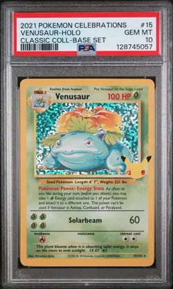 2021 Pokemon Celebrations Classic Collection Base Set #15 Venusaur Holo PSA 10 - Image 1