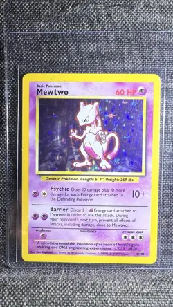 Pokemon TCG Base Set Mewtwo Holo Card 10/102 Rare - Image 1
